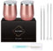 Livole Wine Tumbler Set of 2, 12oz Double Wall Vacuum Stainless Steel Wine Glass with Lids and Straws, 2 Pack Reasuable Stemless Travel Coffee Mugs, Wine Cups for Family, Hot & Cold Drinks, Rose Gold