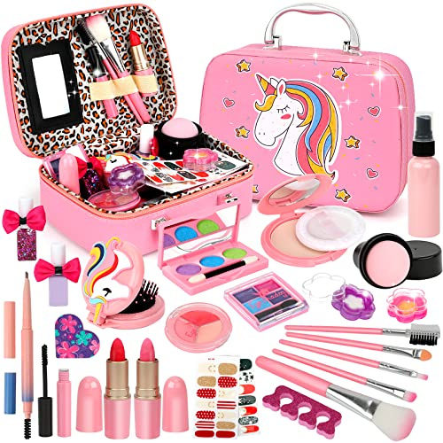 Flybay Kids Makeup Sets for Girls, Washable Make Up Set Girl Toys, Girls Make Up Set with Vanity Case, Princess Play Games Children Toys Christmas Birthday Gifts for Girl Ages 4-9
