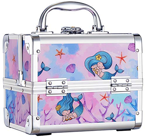 Valigetta Trucchi Valigetta Per Cosmetici con Specchio Valigia Trucchi Valigetta Unghie Makeup Case Beauty Case Cofanetto Organizzatore Trucco da Viaggio Professionale, Sirena
