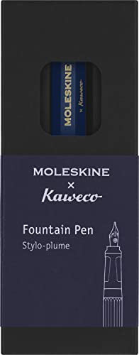 Moleskine x Kaweco Fountain Pen in ABS plastic with Gold-Plated Size M Nib for Writers, Note-Takers, Blue Ink Cartridge Included, Color Blue
