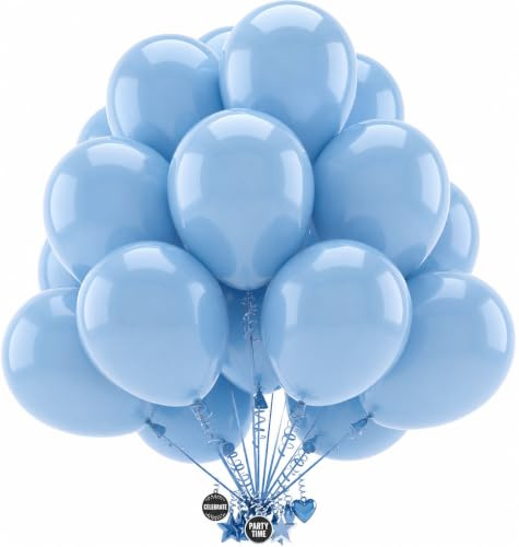 Artier 30 Biodegradable Blue Balloons, 12 Inch Large Natural Latex Eco Friendly Balloons for Helium or Air, Baby Blue Balloons for Party, Birthday, Baby Shower, Blue Birthday Decorations