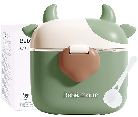 Bebamour Milchpulver Portionierer 460ML Formelspender mit Schaufel und Nivellierer, tragbare Aufbewahrungsformel, Behälter für Reisen, nicht verschüttet,Green new