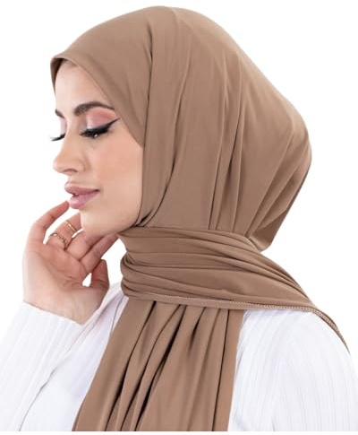 Hijab jersey premium Made in Turquía para mujer musulmana velada hijab opaco y elástico HJ100, moca, 180X70
