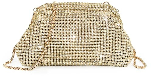 ANGELO Pochette da Donna Elegante con Strass, Piccola Borsa Clutch a Mano e Tracolla, Borsetta da Sera Mini Scintillante, per Cerimonia, Eventi, Matrimonio, Festa (Oro)