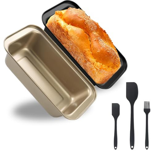 UZSUZZ Stampo Plumcake Set di 2 Teglia per Pane in Acciaio al Carbonio Antiaderente Stampo Antiaderente per Pane con 1 Pezzi Pennello Cucina e 2 Pezzi Spatole in Silicone Spatole (L)