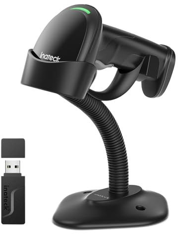 Inateck Escáner de Código de Barras 2D con Soporte Inteligente, Lector Codigo Barras Inalambrico, Barcode Scanner con App y SDK, Imager 2D con Batería de 2600mAh, BCST-35