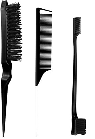 3 Piezas Kit Peine Peinar Cabello, Cepillo Cardar Pelo, Cepillo de Doble Borde Peine, Cola con Punta, para el Hogar, Peluqueros, Negro