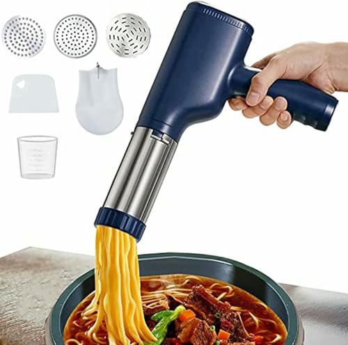 Máquina eléctrica portátil para hacer pasta – Máquina de fideos de mano con 3 moldes y cargador, preparación rápida de 30 segundos, diseño desmontable para una fácil limpieza y almacenamiento
