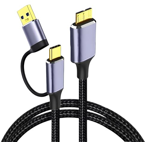 Leloco 2 in 1 USB 3.0 Micro B Kable 0.5M, USB 3.0 A/C auf Micro B Externe Festplatte Kabel, USB Festplattenkabel Kompatibel mit Toshiba, WD, Seagate Festplatte usw