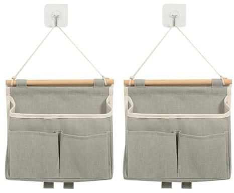 Qaestuan 2 Pièces Sac de Rangement Suspendu, Pratique Imperméable Sac de Rangement Mural, Grille Grise Grande Capacité Organisateur Mural avec Poche et Crochets, Organiseurs Suspendus