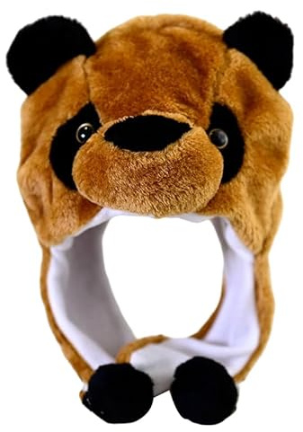 NICEYEA Kids Animal Costume Hat with Earflaps Funny Plush Animal Headgear Cute Winter Hat for Theme Party Christmas Halloween (Brown Panda)