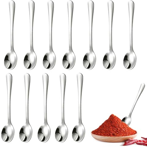 12 cucchiaini da caffè, cucchiaini da caffè, 7,5 cm, mini cucchiai piccoli in acciaio inox, cucchiaini da tè, cucchiai per spezie, miele, caffè, tè e dessert, lavabili in lavastoviglie (argento)