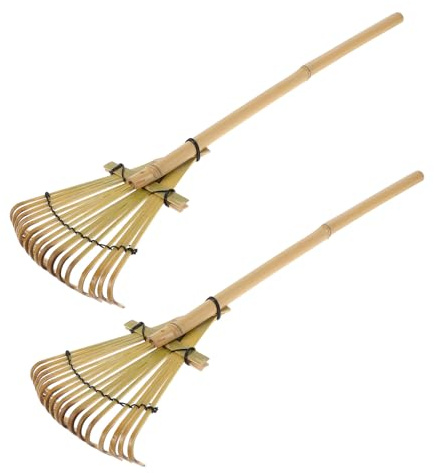 Levemolo Rastrello da Giardino Portatile in Bambù 50 CM Set 2 Pezzi Attrezzi Manuali Giapponesi per Setacciare Sabbia e Livellare Aiuole Piccolo Rastrello Ergonomico per Bonsai e