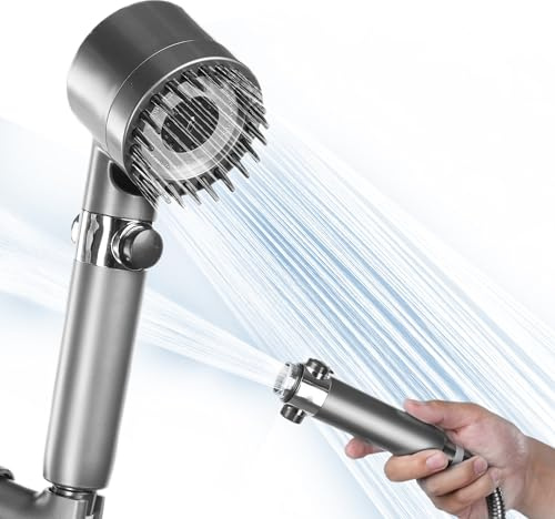 Filtered Shower Head, Gray High Pressure Shower Head with handheld, Removable 4 Spray Modes Filtered Showerhead for Hard Water, Power Wash Showerhead to Clean Tub, Tile & Pet Bath