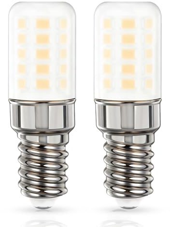 Bigzom Lampada da frigorifero E14 LED 3W sostituisce lampadina alogena 40W, 405LM Bianco caldo 2700K, 80+Ra, Angolo di irradiazione 360°, Lampadina E14 per frigorifero, macchina da cucire, Set da 2