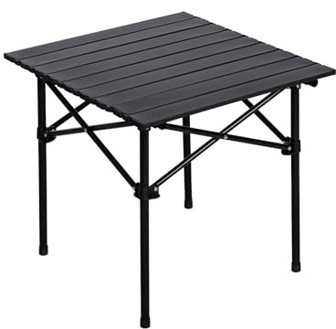 FURNITABLE Table de Camping Pliante carrée en Eisen, 53 x 50 cm avec Dessus Enroulable avec Sac de Transport pour Pique-Nique, Camping, Jardin, Barbecue pour 4 Personnes