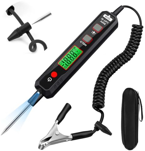 vsshe Tester di tensione per auto, Tester di Tensione DC, Testers per circuiti automobilistici 0,8 – 100 V DC, con schermo LCD e Penna Torcia, Testers elettrico Penna Automobile