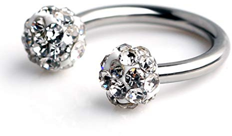 Ruifan 1PC Clear Crystal Nose Septum Horseshoe Earring Eyebrow Lip Helix Tragus Cartilage Piercing Ring 16G 10mm
