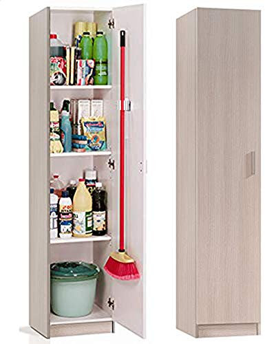 HABITMOBEL Armario Escobero Acabado Roble Natural 182 x 37 x 37 cm de Profundidad, con Colgadores Incluidos