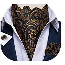 DiBanGu Seide Ascot Krawatte Schwarzes Gold Paisley Krawatte Taschentuch Manschettenknöpfe Herrenzubehör