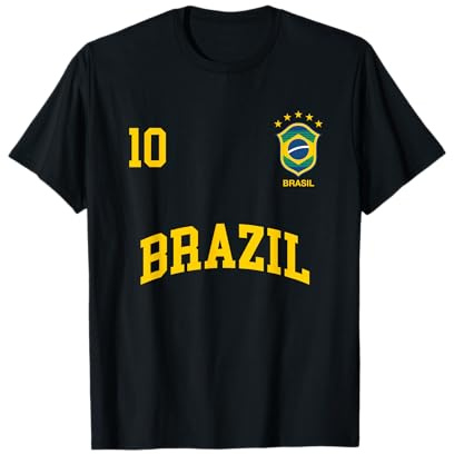 Équipe Football Brésil Sports Nombre 10 Drapeau Brésilien T-Shirt