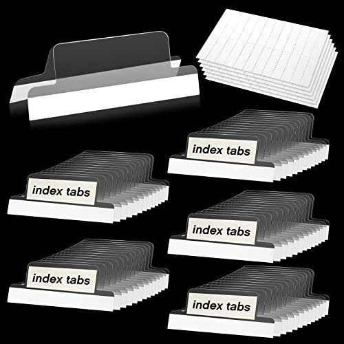 Gueevin 100 Pieces 1.5 Inch Insertable Self Adhesive Index Tabs with Paper Printable Inserts Clear Plastic Sticky File Folder Labels Hanging File Tabs for Notebooks Book Page Folders