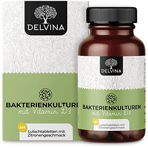 DELVINA Mundgeruch bekämpfen Vegan - 365 Lutschtabletten für Mundhygiene ohne Mundspülung und Zungenreiniger - Frischer Atem - Bakterienkulturen mit Vitamin D3 gegen Mundgeruch, Zitrone, 1 Jahr Vorrat