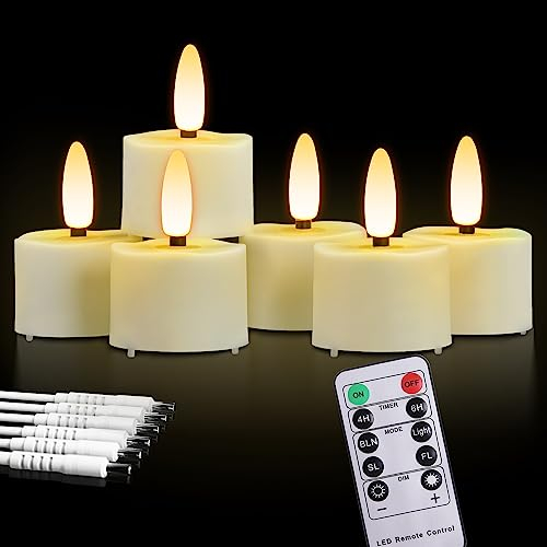 TechKen 6 Stück Wiederaufladbare LED Teelichter Kerzen mit Fernbedienung 4H/6H Timerfunktion,Dimmbare Elektrische LED Teelicht Aufladbar Flackernde Flammenlose Kerzen für Weihnachten,Halloweeny
