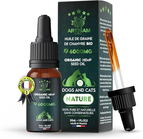 Artisam – Huile de Graines de Chanvre Sativa 30 ML 6000MG – Goût Poulet - Boeuf- Saumon- Nature – pour Chiens et Chats – Source Naturelle d’Oméga 3 & 6 – Fabriquée en France (Nature)