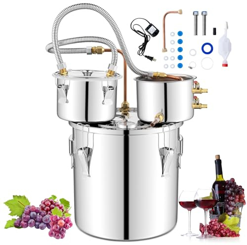 COSTWAY 3 Pot Moonshine Still Distiller, 22L 5Gal Stainless Steel Water Alcohol Distiller with Copper Tube, Built-in Thermometer & Thumper Keg, Wine Spirits Boiler Making Kit (22L 5Gal)