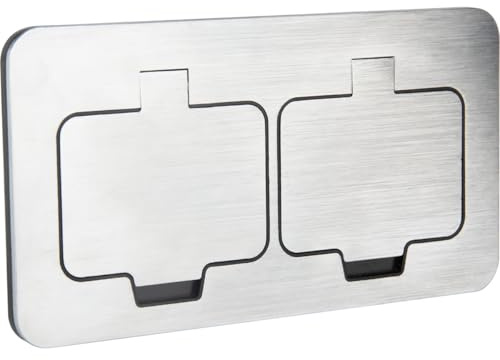 Protec - Prise de Sol Étanche Carrée Double 16A 2P+T IP55 - Métal Brossé - Ouverture Clapet 128° avec Boîte d'Encastrement Incluse - Design Élégant - 2 Postes