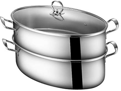 ANSNOW Gedämpfter Fischtopf Aus Edelstahl 304, 38 Cm, Suppentopf, Induktionsherd, Verdickter Heim-Gasherd-Dampfgarer