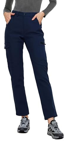 ATLASLAVA Pantalon de randonnée pour femme - Pantalon softshell doublé - Pantalon de ski - Pantalon d'hiver pour femme - Imperméable - Pantalon de trekking - Pantalon d'extérieur S-XXL, Bleu marine