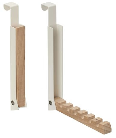 Relaxdays Türgarderobe klappbar 2er Set, zum Einhängen, Türhaken 6 Kleiderbügel, Metall & Holz, für 2 cm Türfalz, beige