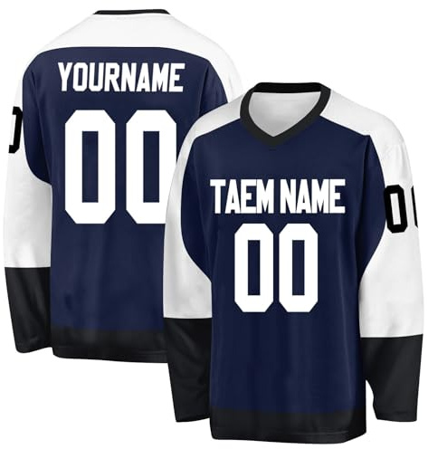 Customizable Ice Hockey Jersey for Mens, Personalized Boys Ice Hockey Practice Shirt Custom Hockey Jersey Name Number Logo Navy
