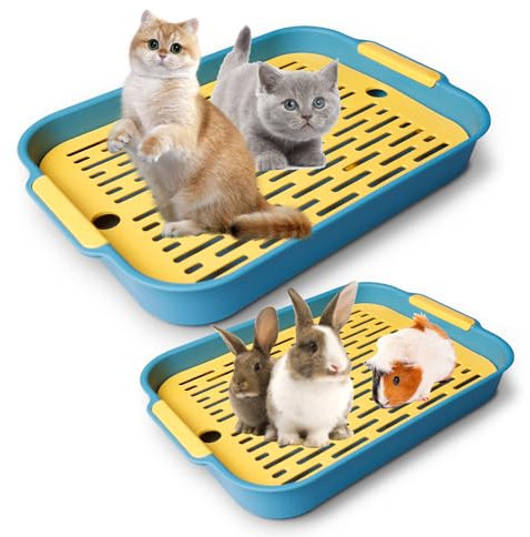 Kaninchen Katzentoilette, 2 Größen Kaninchen Toilette mit Reinigungssieb, Kaninchenkäfig Töpfchentrainer, Hamstertoilette, Haustier Töpfchen, Kaninchentoilette, Kleintiertoilette