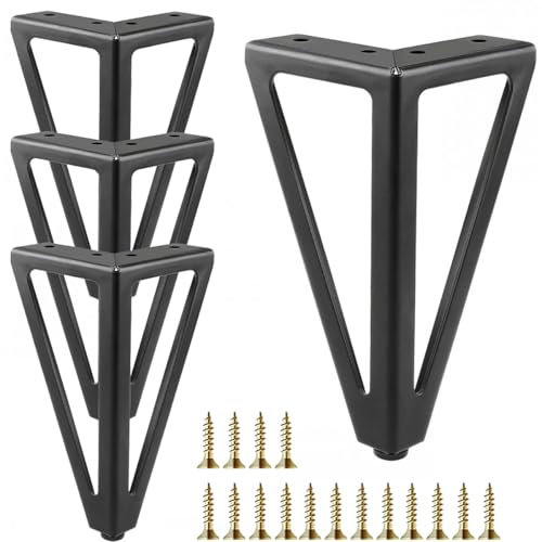 Jaswass 6 Inch Heavy Duty Metal Furniture Legs Black, Sofa/Bed/Cabinet Legs Set of 4, 800lbs Capacity, Non-Scratch Feet for TV Stand, Ottoman, Couch Black