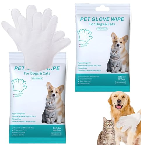 Lot de 12 gants de nettoyage à sec pour chiens et chats, gants de nettoyage pour chien, chat, lingettes de nettoyage pour chat, adaptées pour les voyages, un remplacement rapide et facile de la salle