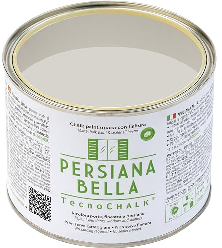 TecnoChalk® Persiana Bella Nuova Chalk Paint Extra Forte - Non Richiede Finitura – Ricolora Senza Carteggiare Persiane, Finestre, Porte e Infissi - Interno/Esterno - Colore Pietra (500 ml)