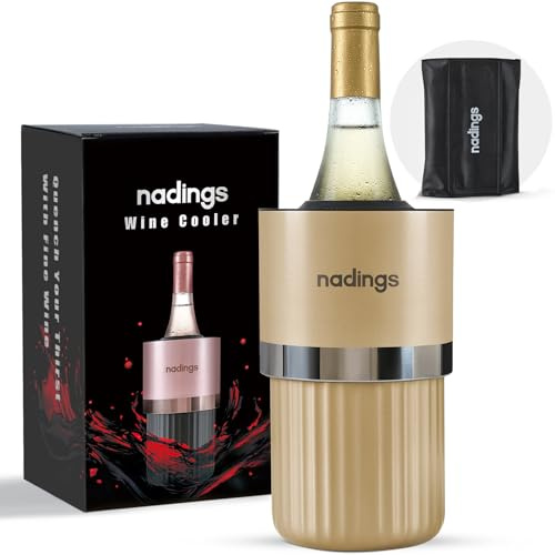 Nadings Iceless Wine Chiller - Keeps Cold 6+ Hours, Portable Vacuum Insulated Stainless Steel Champagne Cooler, Fits Most Wine Champagne & Liquor Bottles, Perfect Gift for Wine Lovers (Champagne)