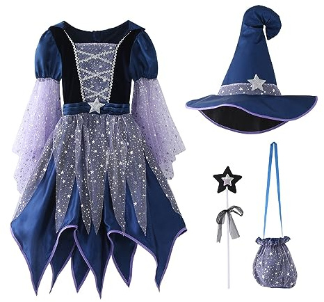 Générique Deguisement Fille Halloween Tenue Halloween Bebe Fille, Deguisement Enfant Garcon Bebe Unisexe Jupe + Chapeau + Sac + Accessoires Costume Lot Chapeau Sorciere VêTements De SorcièRe 4-14 Ans