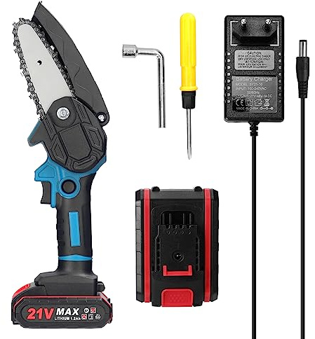 ERYUE Sierras de Poda Eléctrica Inalámbrica, Herramienta de Corte de Madera Portátil Liviana, Arranque Rápido, Velocidad de Corte de 5 M/s, Placa Guía de 4 Pulgadas para (EU enchufe 2 baterías)