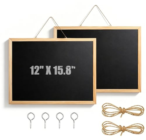 Uppsättning av 2 krittavlor A3 med träram 30 x 40 cm, avtorkbar tavla för märkning, planeringstavla med hamparep och spikar, väggtavla för kök, kontor, café, skola svart