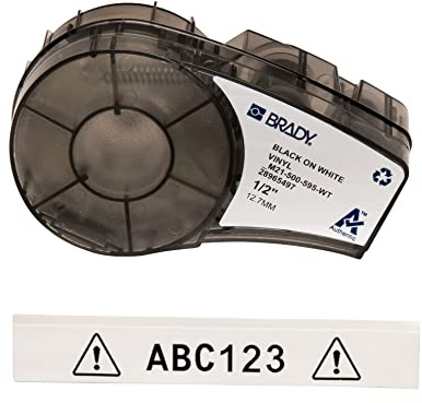 Brady (M21-500-595-WT) Ruban en vinyle pour étiqueteuses BMP21-PLUS, BMP21-LAB et BMP21 12.70 mm x 6.40 m Noir sur blanc 12.70mm x 6.40m