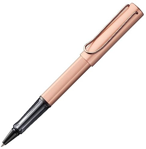 LAMY Lx edler Tintenroller 376 aus Aluminium in der Farbe roségold mit Edelmetallveredelung und Metallclip veredelt, inkl. Tintenrollermine LAMY M 63 Strichbreite M in schwarz und Geschenkverpackung