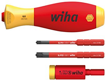 Wiha Juego de adaptadores de par de apriete easyTorque electric 2,8 Nm con soporte slimVario® y slimBits SL/PZ, de 4 unid. (41478)