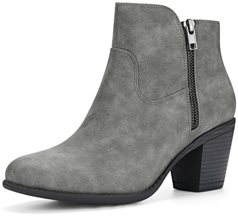 Allegra K Women Round Toe Stacked Chunky Heel Zipper Ankle Boots Gray 7 UK/Label Size 9 US