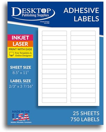 Inkjet/Laser File Folder Labels - 2/3 x 3 7/16 - 30 Labels Per Sheet - 25 Sheets / 750 Labels