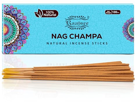 raajsee Nagchampa Incense Sticks 100 Gm Pack-100% Pure Organic Natural Hand Rolled Free From Chemicals-Perfect For Church,Aroma therapy,Relaxation,Meditation,Positivity & Sensual Therapy 100 gm pack