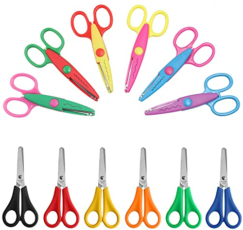 Keboyoe 12 Stück Kinderscheren Zickzackschere Bastelschere Set Bunt Gezackte Schere Kinder Bastelschere Sicherheit Schere Kinder mit cm Skala für DIY Kunsthandwerk Gestaltung Papierschnitt
